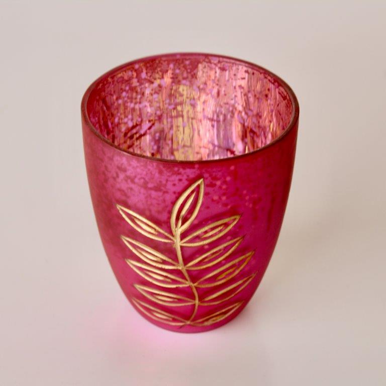 Pink & Gold Glass Tealight Candle Holder